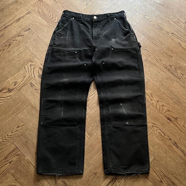 [32]칼하트 Made in USA 더티워싱 블랙 더블니 워크 팬츠