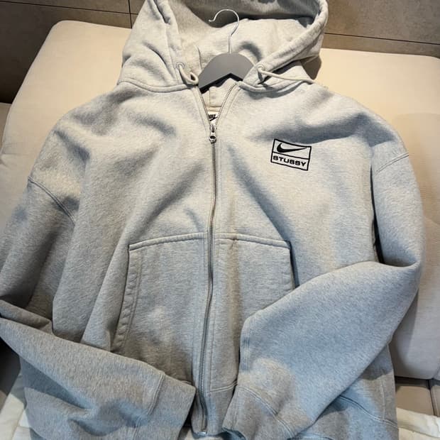 나이키 x 스투시 풀 집 플리스 후드 그레이 헤더