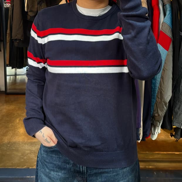 타미힐피거 네이비 배색 니트