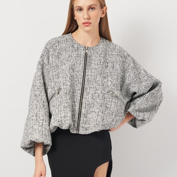 zara 자라 트위드 노카라 봄버 자켓 크롭 점퍼 L
