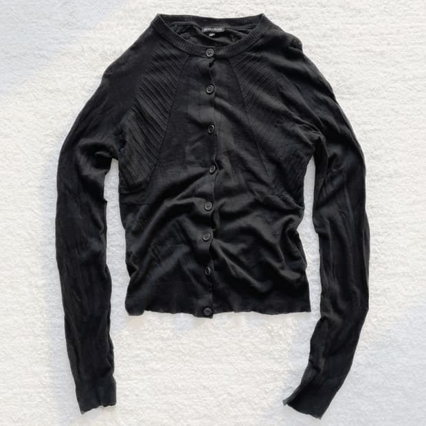 블랙 립 패널 린넨 가디건