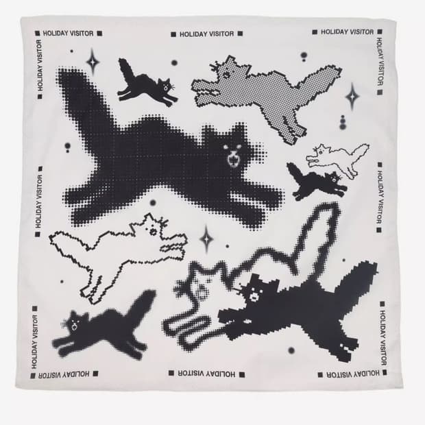 [새상품]도트 고양이 반나다 스카프 화이트