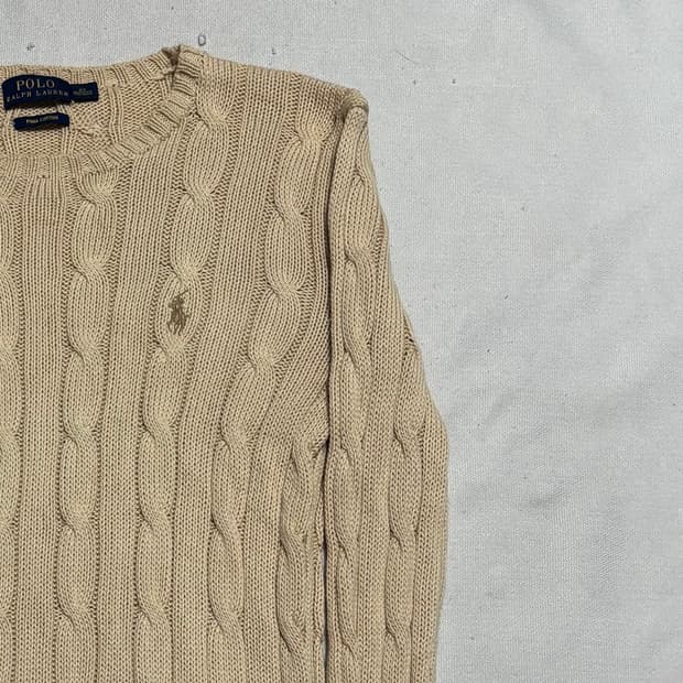 XS 폴로랄프로렌 브라운 포니 여성용 코튼 케이블 니트