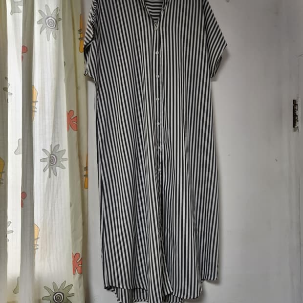 빅사이즈 스트라이프 롱 셔츠 원피스(가슴반품62센치