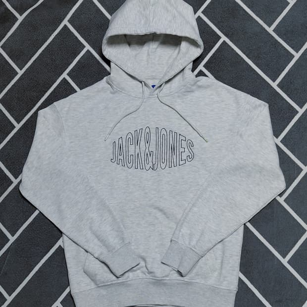 [정품/M] Jack & Jones 로고 기모 후드티 (멜란지 그레이)