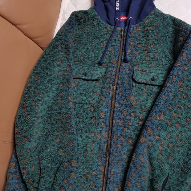 슈프림 플리스 후드 셔츠 자켓 레오파드 그린 23FW