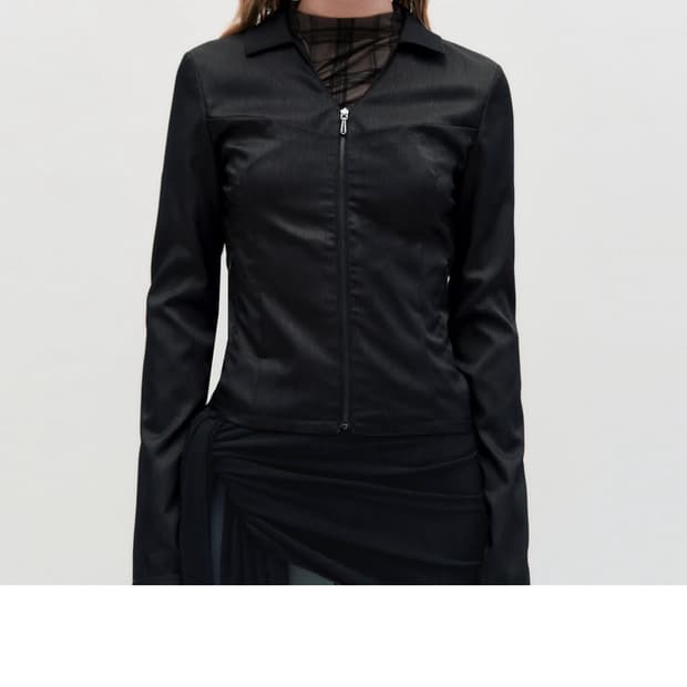 KIMZISU v-neck sleek zip-up _ black