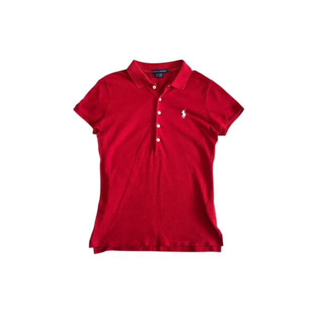 Ralph Lauren 랄프로렌 여성 슬림 카라 레드 반팔 티셔츠 