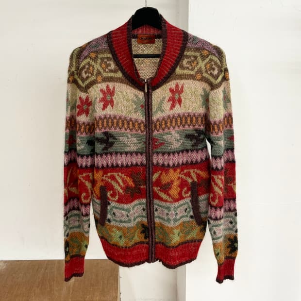 미쏘니 울 패턴 집업 가디건