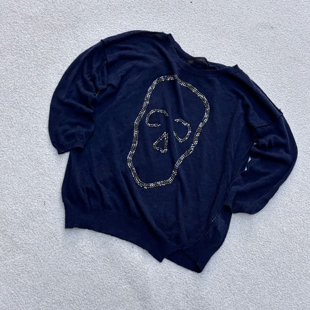 M 해골큐빅 여성 긴팔 시스루 0429E