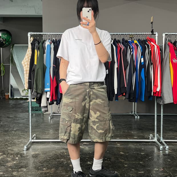 빈티지 카모플라주 카고 하프 팬츠