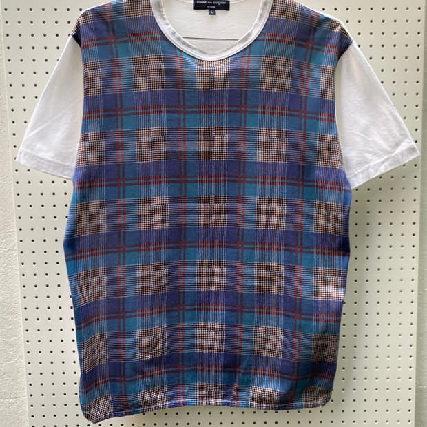 Comme Des Garcons Homme 체크 패널 반팔 티셔츠