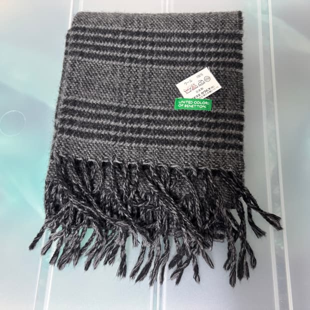 베네통 울 글렌체크 머플러 미사용 일본산