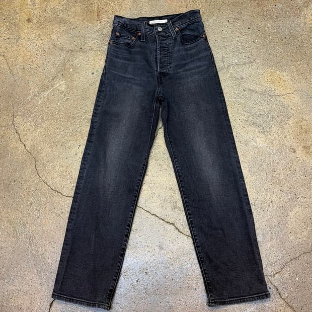 USA 빈티지 리바이스 하이웨스트 스트레이트 블랙진 스판 청바지