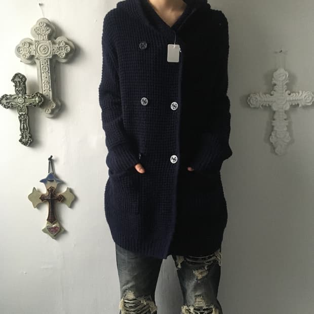 Double button hood knit cardigan