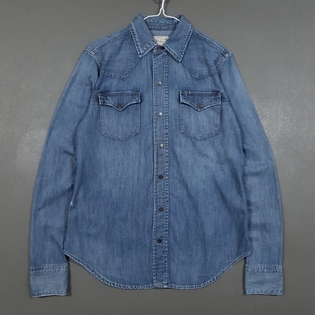 S) 폴로 랄프로렌 오리지널 RL 퀄리티 버튼 포켓 웨스턴 데님 셔츠
