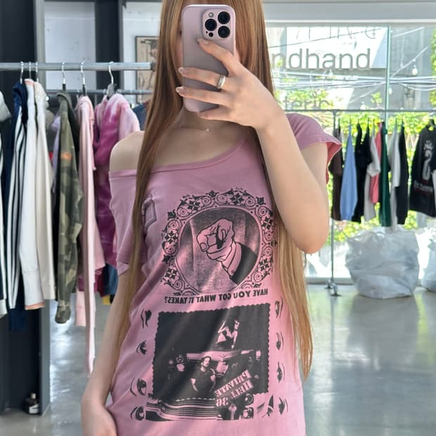 히스테릭글래머 Destroy Women 반팔티 모브핑크