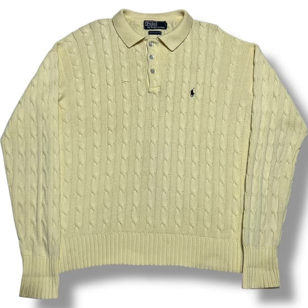 Polo Ralph Lauren 코튼 엘로우 케이블 카라 니트
