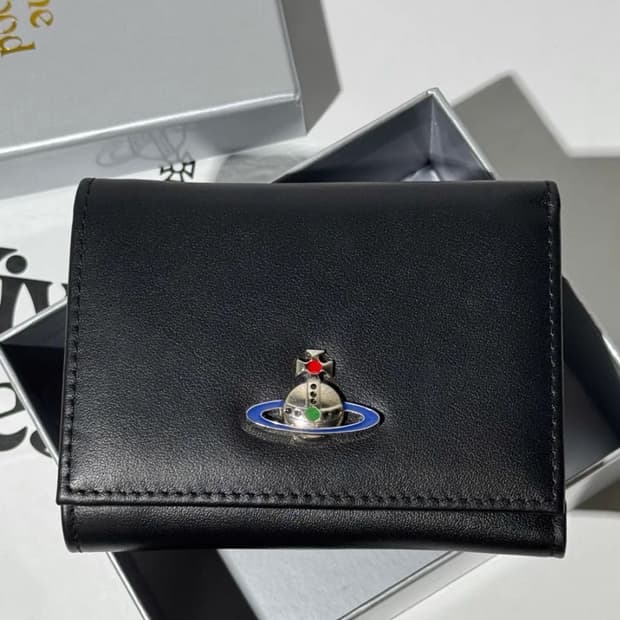 비비안웨스트우드 아카이브 은장 orb 블랙 레더 하프월렛 반지갑