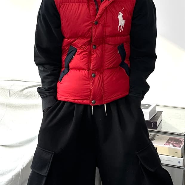 폴로 랄프로렌 빅포니 레드 패딩 조끼 S