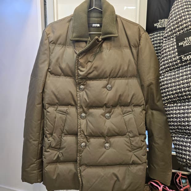 SYSTEM 남성 카키색 더블 브레스트 패딩