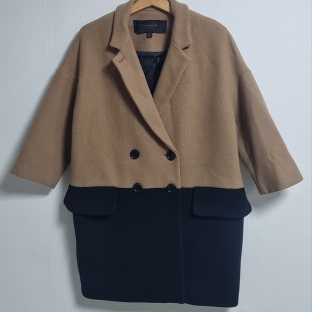 실측 오버핏 S (55) COACH 코치 연브라운+블랙 7부 코트