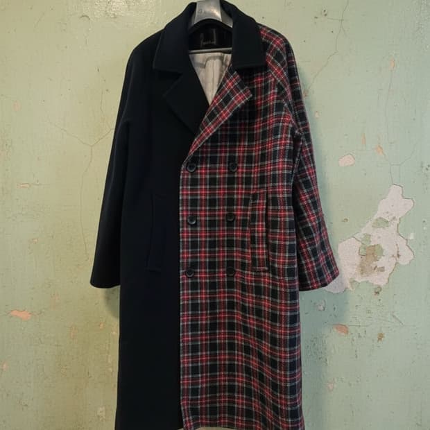 GRAFFITI 체크 롱 코트 M