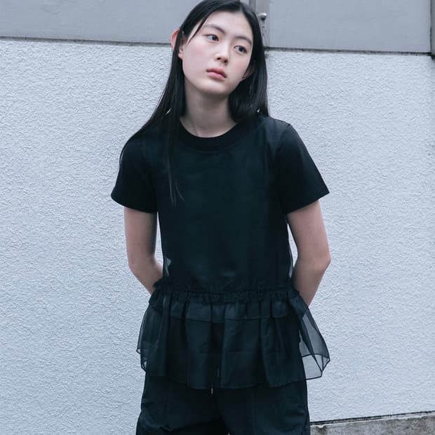 오헤시오 프릴 레이스 레이어드 슬리브리스 탑 블랙