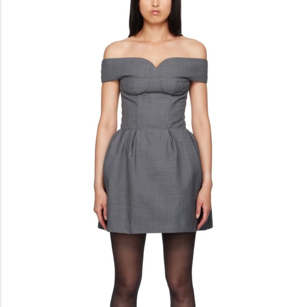 그레이 스위트하트 네크라인 미니 드레스 - 6