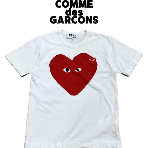 (S) 플레이 꼼데가르송 우먼스 레드 엠블럼 티셔츠 화이트