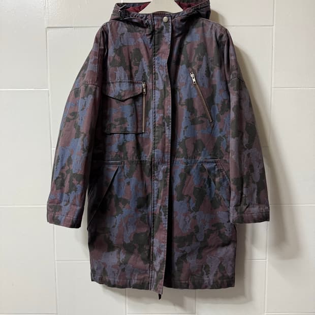 우드우드 롱 카모 후드 코트