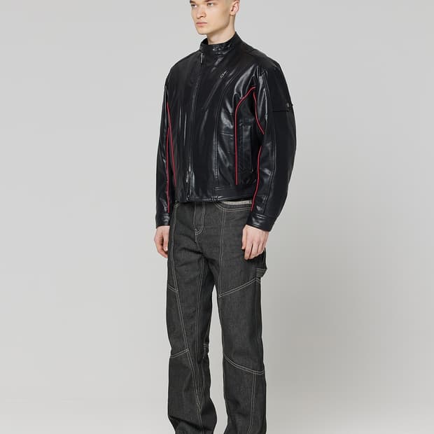 메종미네드 OBLIQUE SEMI WIDE DENIM PANTS BLAC