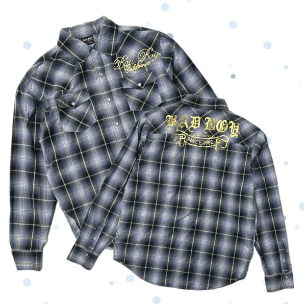 BAD BOY 금박 레터링 체크 셔츠 스트릿 펑크 보헤미안 일본 빈티지