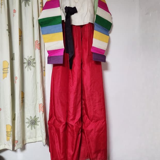 금단제 성인 색동 저고리 붉은 치마 한복 풀세트90~95