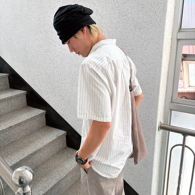 꼼데가르송 옴므 스트라이프 하프 셔츠