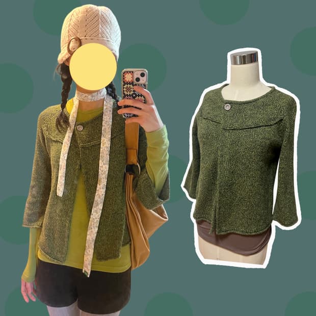 빈티지 7부 소매 단추 니트 가디건