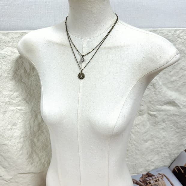 빈티지 2층 레이어드 육망성 황동 목걸이