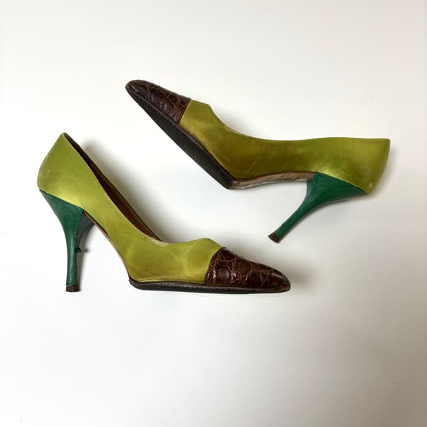 프라다 36.5 실크 악어가죽 펌프스 힐