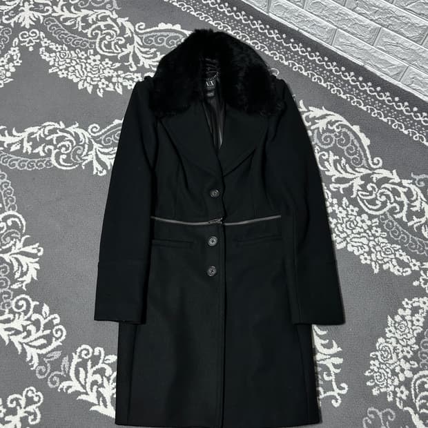 아르마니 익스체인지 웨이스트 더블 짚 울 믹스 코트