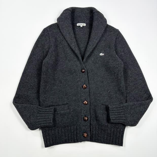 라코스테 여성 클래식 숄카라 니트 가디건 챠콜 그레이 여성L
