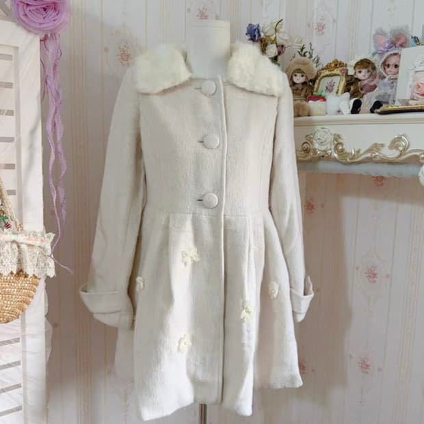 리즈리사 연핑크 플라워 백리본 퍼카라 코트 히메갸루