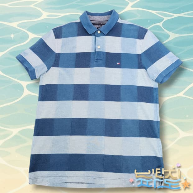 L 타미힐피거 체크 반팔 카라티