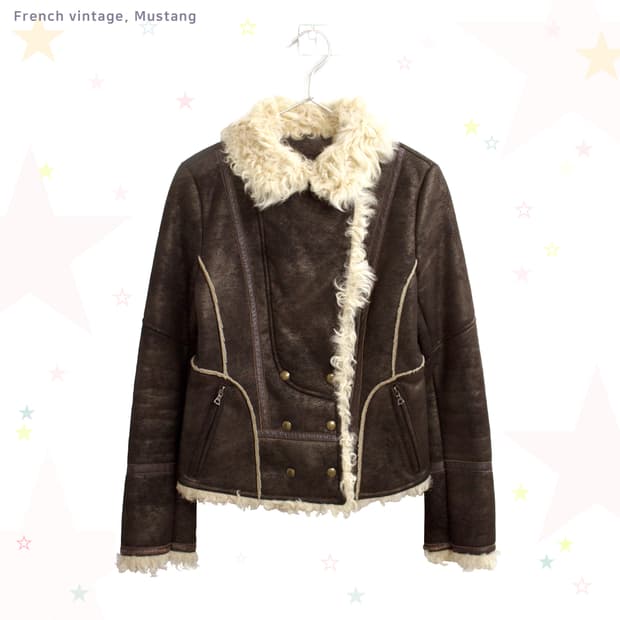 FRENCH VINTAGE 커피 쉬머 무스탕