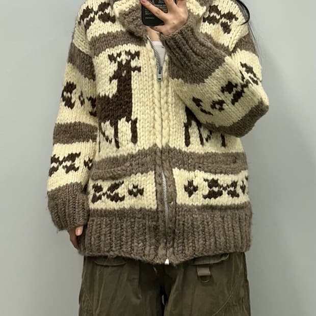 Vintage 빈티지 울 헤비웨이트 노르딕 니트 거디건 코위찬