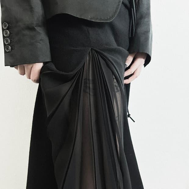 요지야마모토 느와르 캐시미어 플리츠 롱스커트