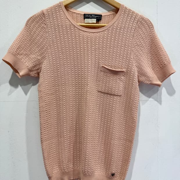 Salvatore Ferragamo 핑크 울 반팔 니트 L 정품