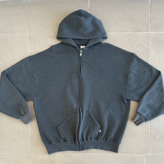 90s 빈티지 러셀 후드집업 다크그레이  XXL