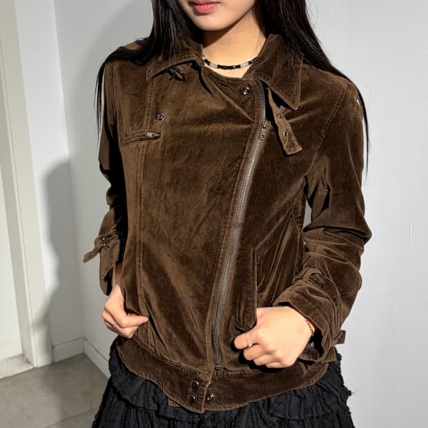  J-honey 브라운 벨벳 라이더 자켓