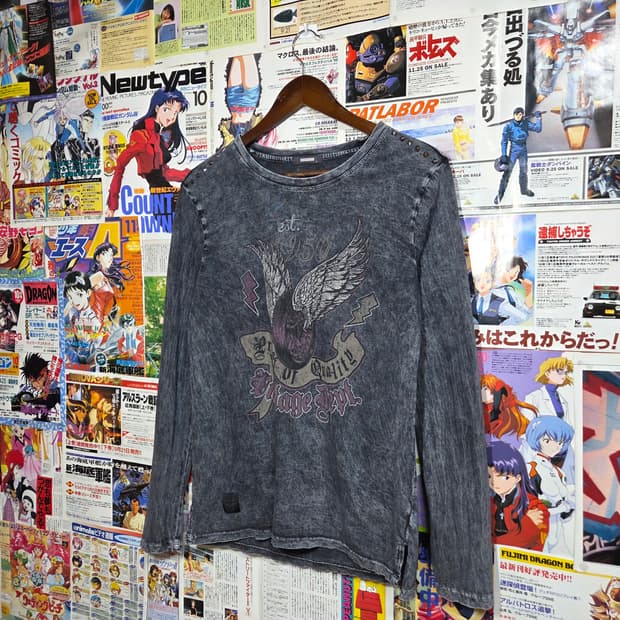 버커루 스터드 빈티지 프린팅 펑크 롱슬리브