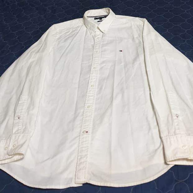 타미힐피거 슬림핏 스몰로고 옥스퍼드 셔츠 화이트 (L)